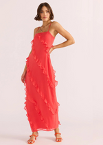 MINKPINK Venus Ruffle Maxi Dress- Lipstick Red-Hand In Pocket