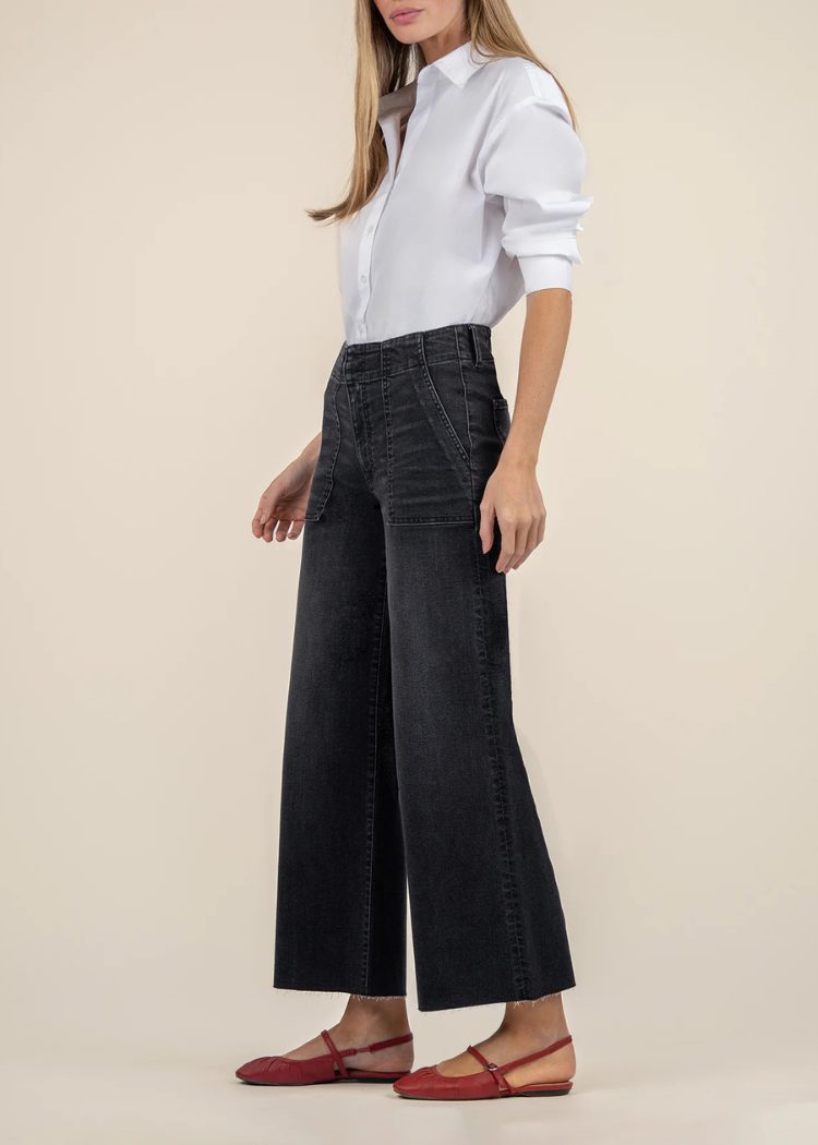 KUT Meg High Rise Fab Ab Wide Leg Denim- Specialist-Hand In Pocket