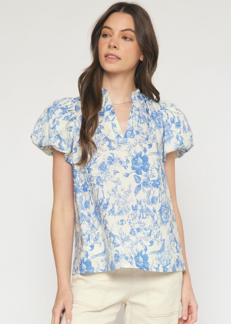 Melody Puff Sleeve Top - Blue-Hand In Pocket