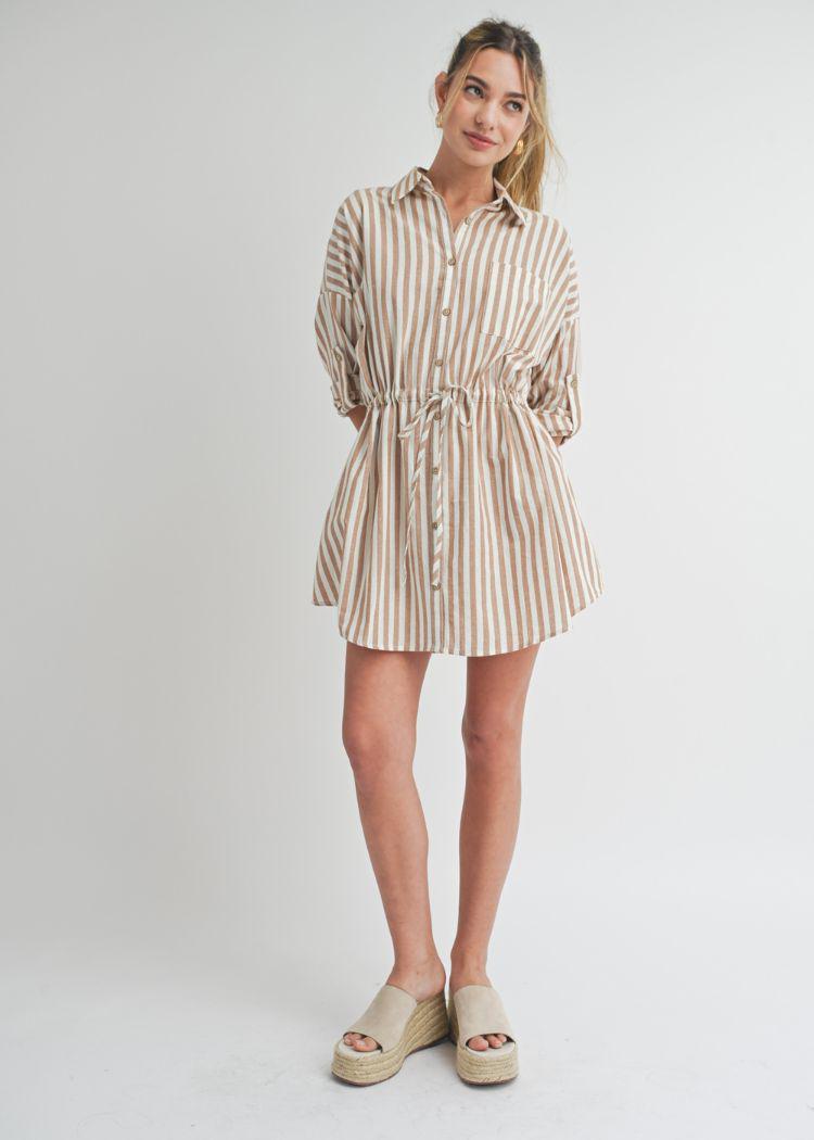 Charlotte Stripe Shirt Dress- Brown ***FINAL SALE***-Hand In Pocket