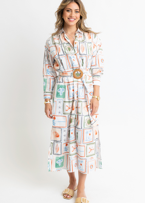 Karlie Capri Travel Print Shirt Dress-Hand In Pocket