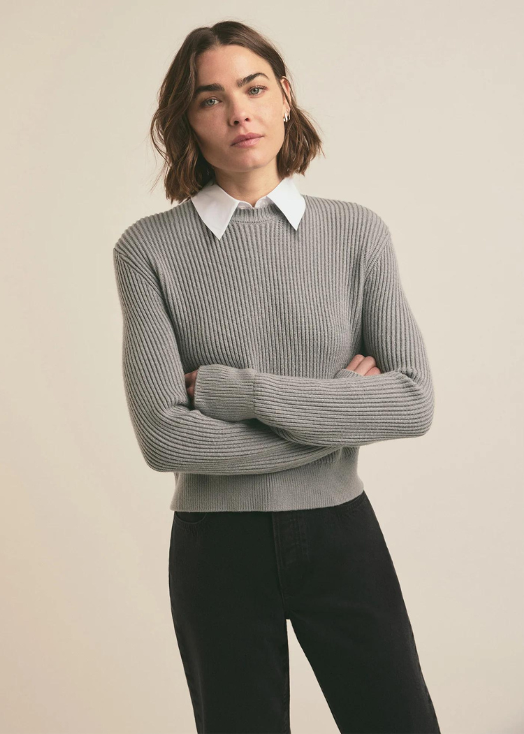 Favorite Daughter The Katie Sweater- Ultimate Gray/ White ***FINAL SALE***-Hand In Pocket