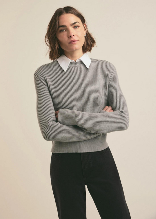 Favorite Daughter The Katie Sweater- Ultimate Gray/ White-Hand In Pocket