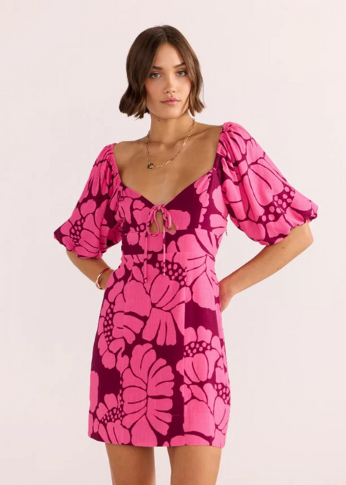 MINKPINK Persephone Mini Dress- Berry Floral-Hand In Pocket