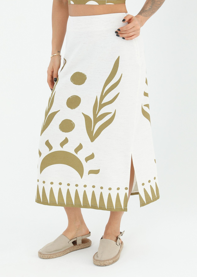 Dawn Wild Print Midi Skirt- Olive ***FINAL SALE***-Hand In Pocket