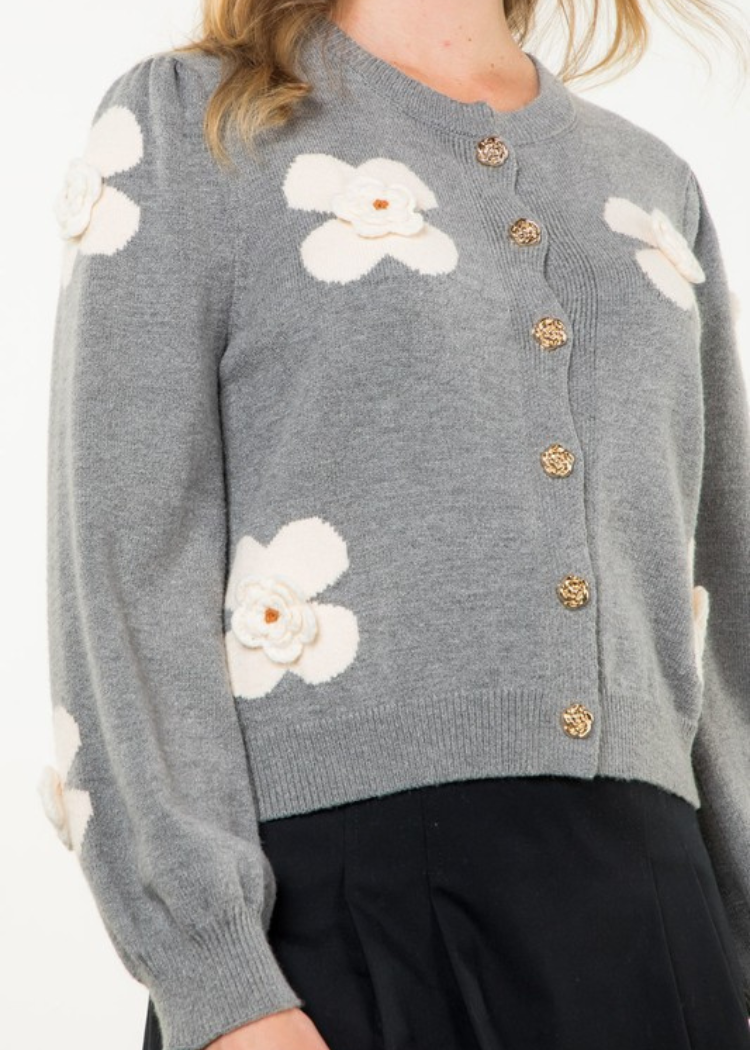 THML Kirsten Flower Applique Cardigan-Hand In Pocket