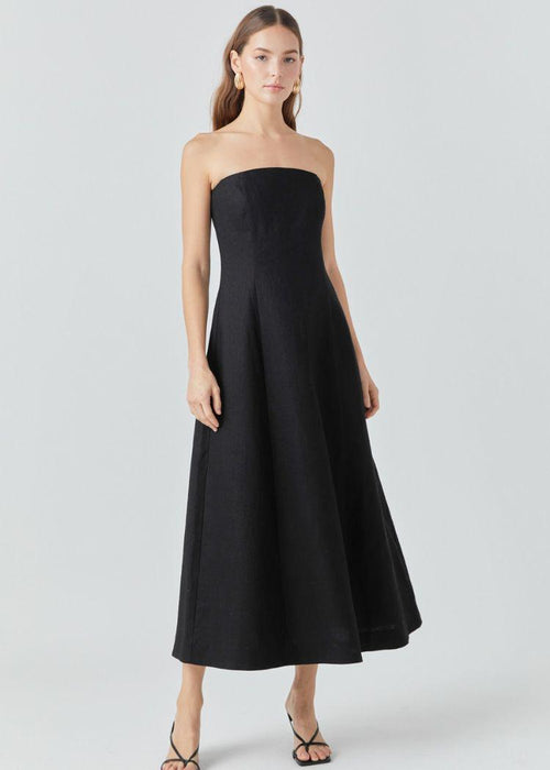 Cassie Linen Strapless Dress- Black-Hand In Pocket