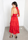 Adelyn Rae Eleanor Halter Tiered Midi Dress- Crimson Red ***FINAL SALE***-Hand In Pocket