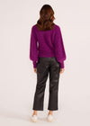 MINKPINK Millie Fluffy Knit Jumper- Plum-Hand In Pocket