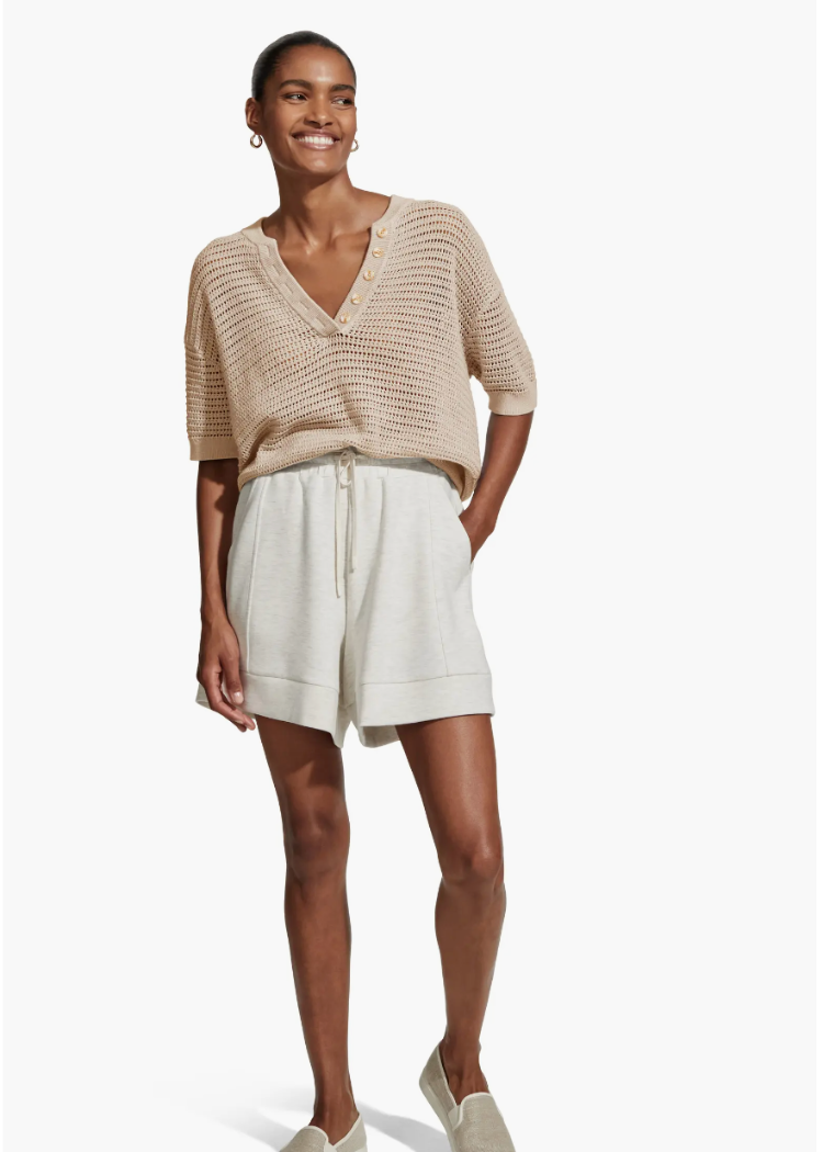 Varley Callie Knit Top- Moonlight-Hand In Pocket