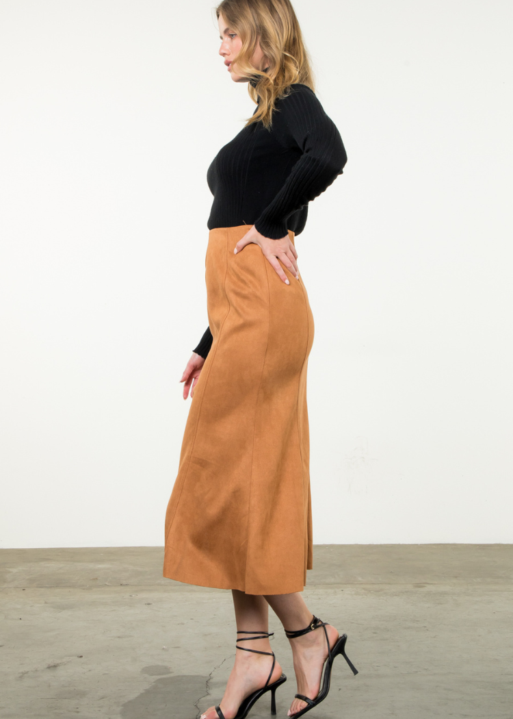 THML Riya Faux Suede Skirt-Hand In Pocket