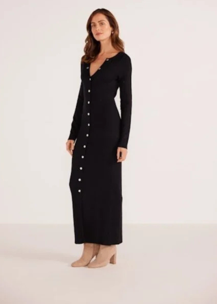 MINKPINK Isabel Knit Midi Dress- Black-Hand In Pocket