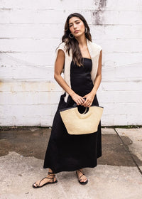 Cassie Linen Strapless Dress- Black-Hand In Pocket