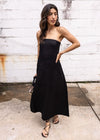 Cassie Linen Strapless Dress- Black-Hand In Pocket