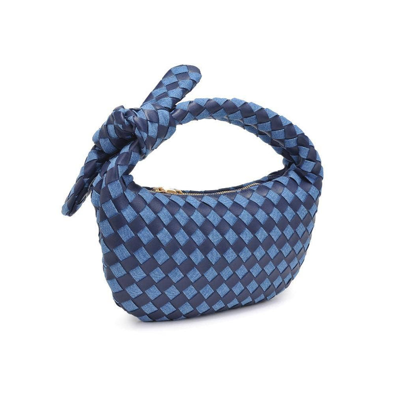 Lizbeth Woven Knot Clutch- Denim Multi-Hand In Pocket