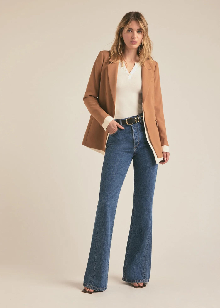 Favorite Daughter The Kelly Blazer- Tan Multi-Hand In Pocket