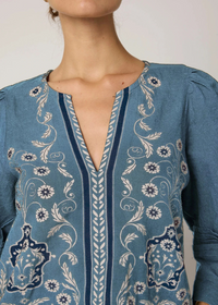 Cleobella Farrah Blouse- Cardamon Blue-Hand In Pocket