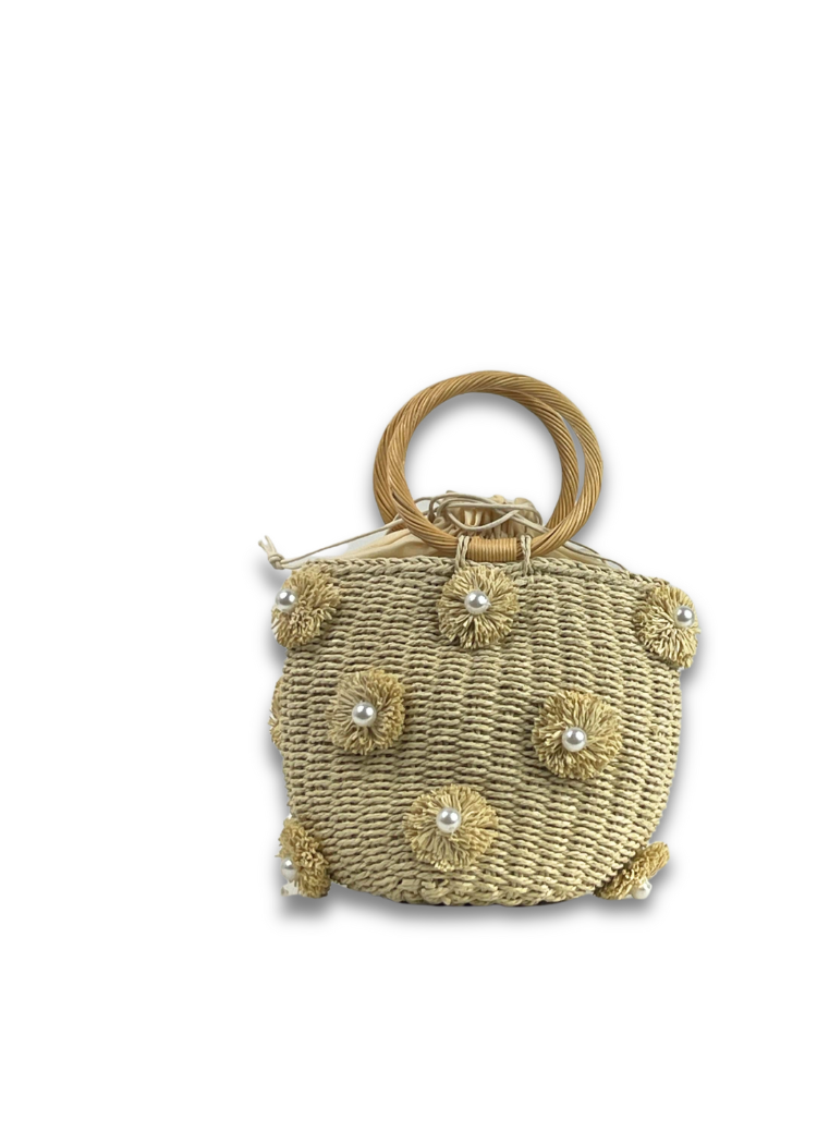 Maria Victoria Soul Rattan Handbag- Neutral Pearl-Hand In Pocket