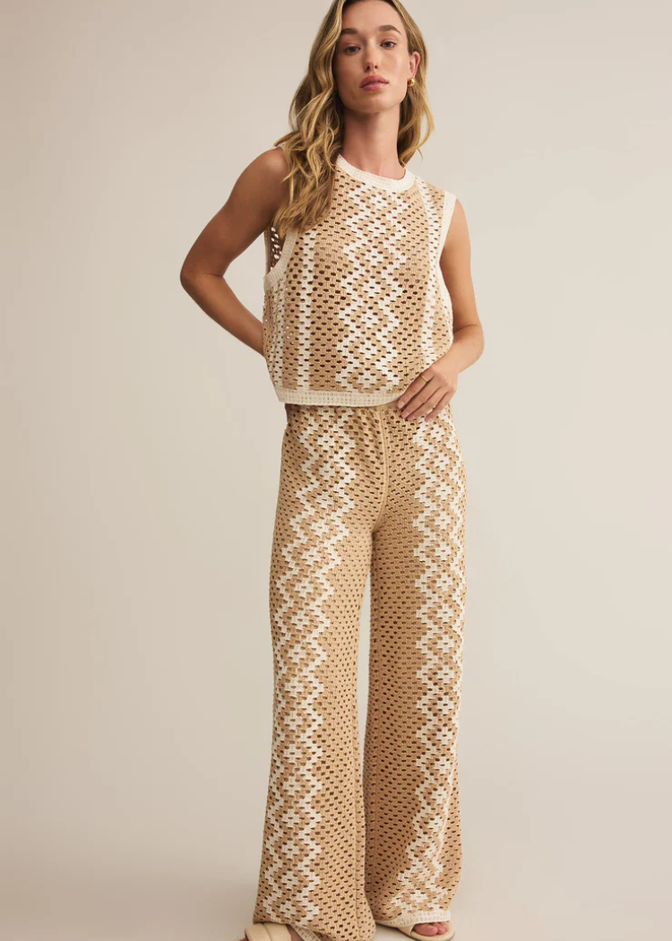 Z Supply Loma Crochet Pant- Natural-Hand In Pocket