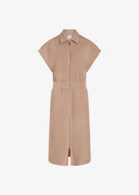 Varley Louisa Zip Through Dress- Light Taupe-Hand In Pocket