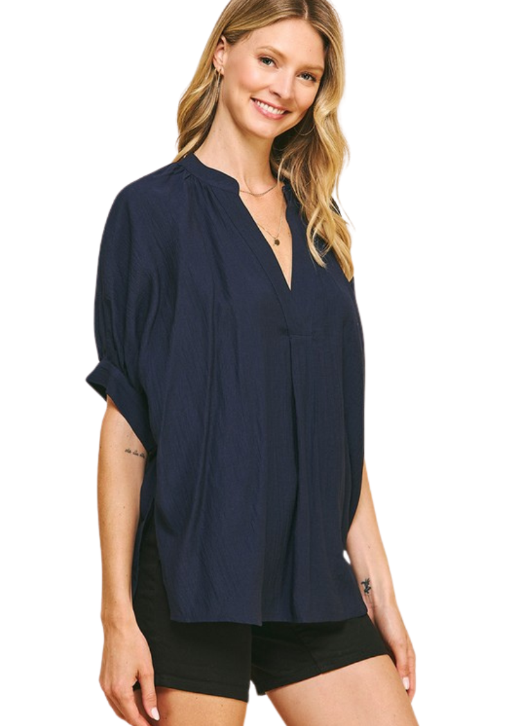 Bondi Blouse-Navy-Hand In Pocket