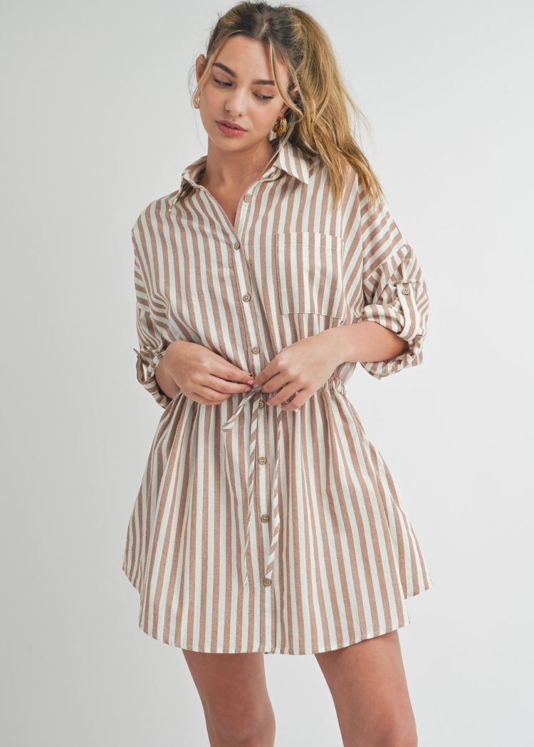 Charlotte Stripe Shirt Dress- Brown ***FINAL SALE***-Hand In Pocket