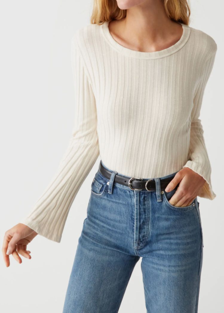 Valerie Bell Sleeve Top- Chalk-Hand In Pocket