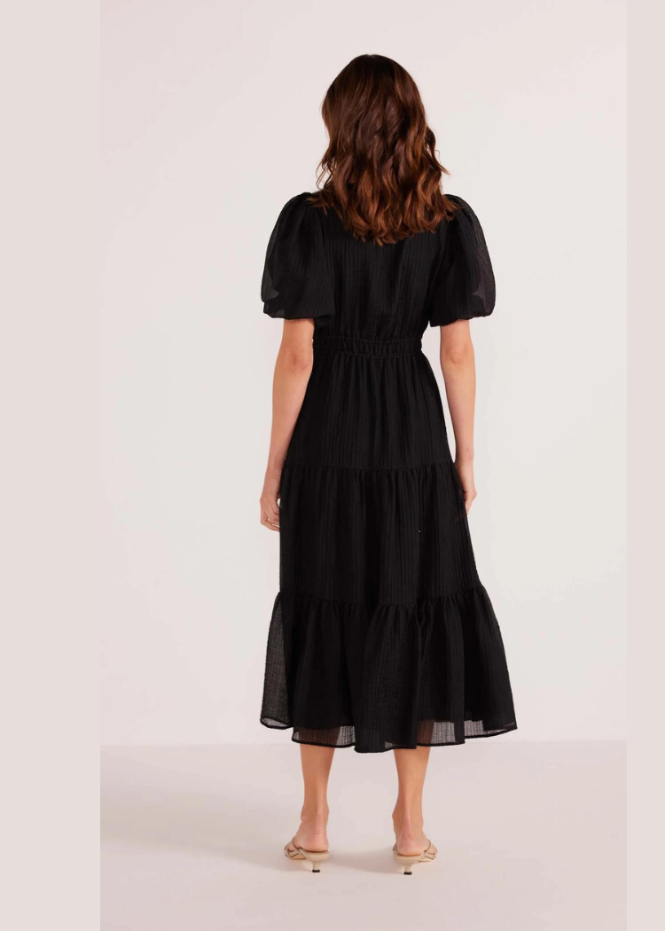 MINKPINK Amy Tiered Midi Dress- Black ***FINAL SALE***-Hand In Pocket