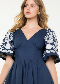 THML MiMi Embroidered Midi Dress- Navy-Hand In Pocket