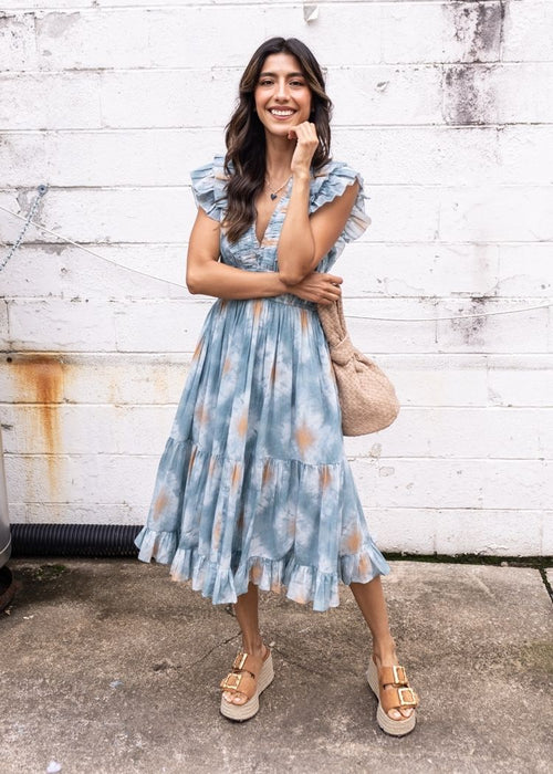 Elan Anna Marie Sleveless Ruffle Midi Dress - Blue ***FINAL SALE***-Hand In Pocket