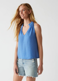 Michael Stars Viola Split Neck Tank- Saltwater-Hand In Pocket