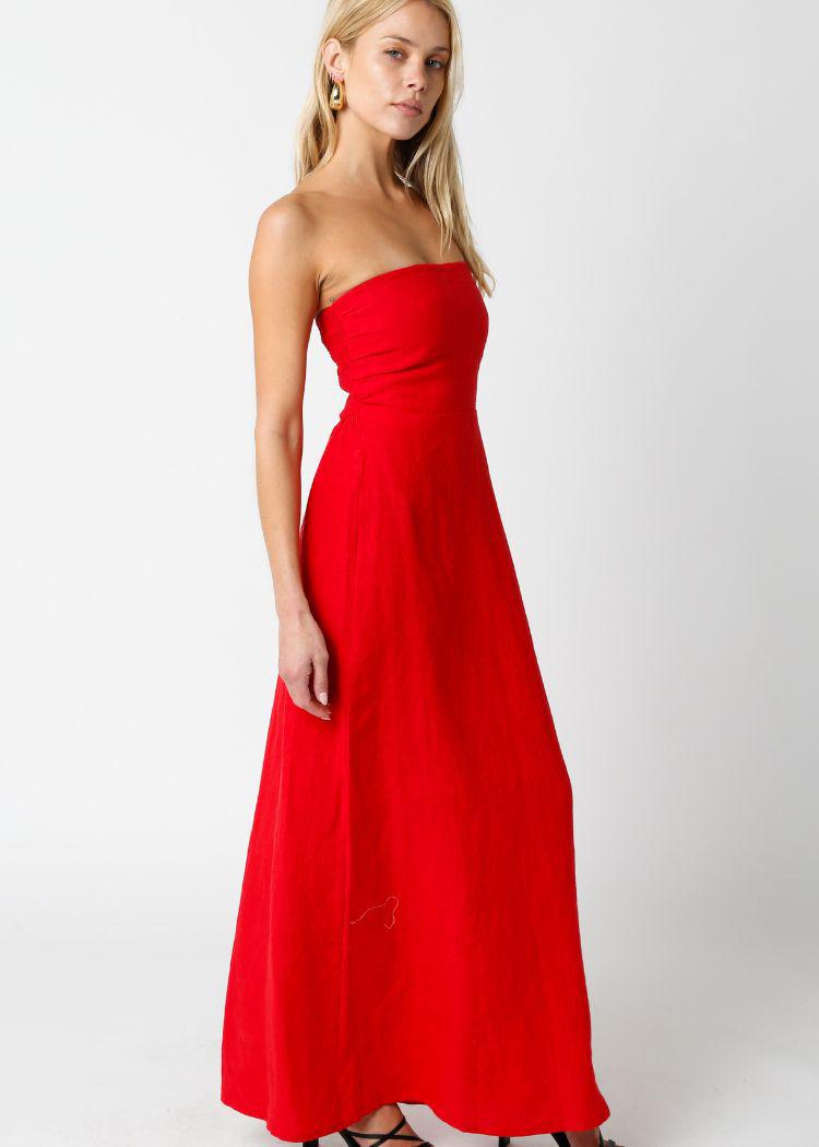 Blair Linen Maxi Dress- Red-Hand In Pocket