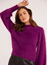 MINKPINK Millie Fluffy Knit Jumper- Plum-Hand In Pocket