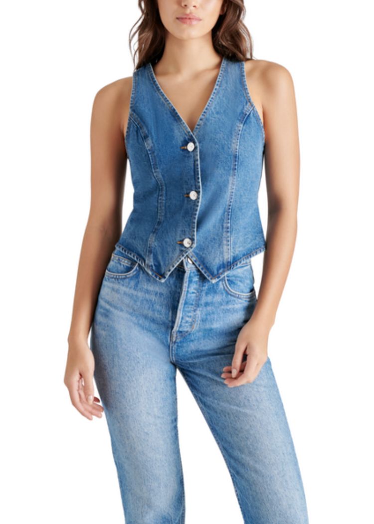 Steve Madden Micky Top- Blue Denim-Hand In Pocket