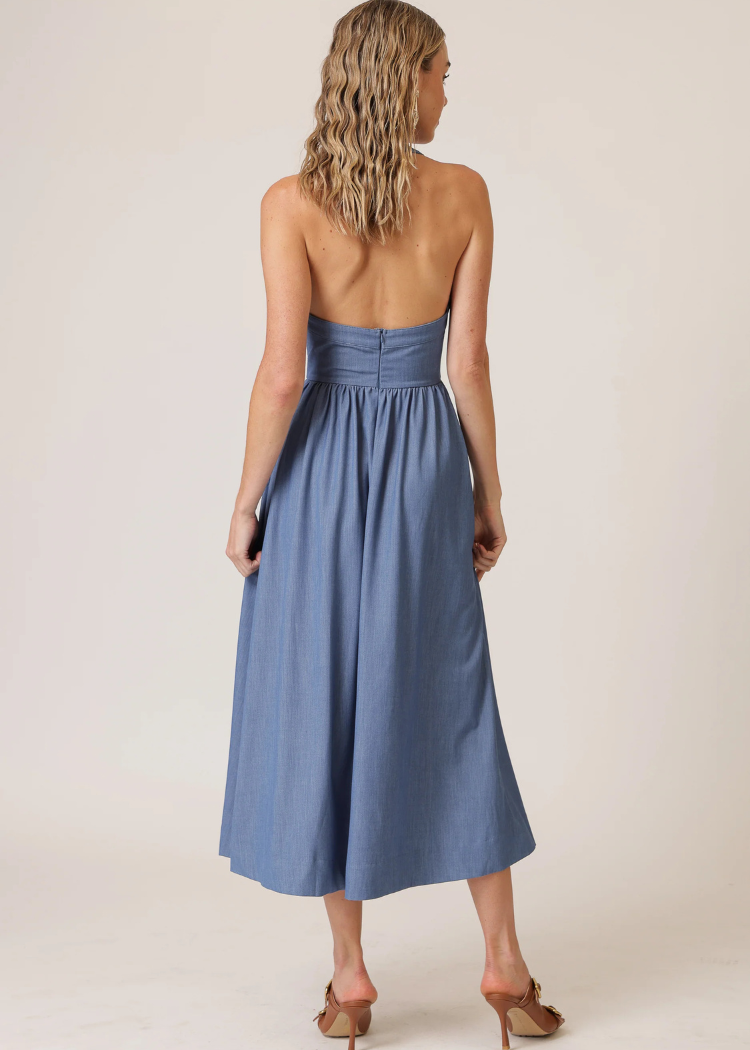 Line + Dot Raquel Midi Dress- Blue-Hand In Pocket