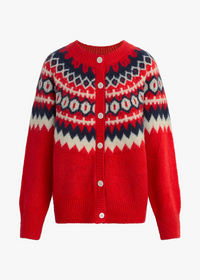 Favorite Daughter Snowed In Cardigan- Red Fairisle-Hand In Pocket