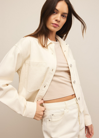 Z Supply All Day Cropped Denim Jacket- Off White-Hand In Pocket