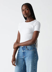 Michael Stars Rico Rib Tee-White-Hand In Pocket