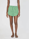 French Connection Alexis Cotton Drawstring Shorts- Green/ White-Hand In Pocket