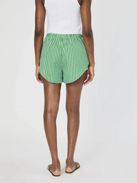 French Connection Alexis Cotton Drawstring Shorts- Green/ White-Hand In Pocket