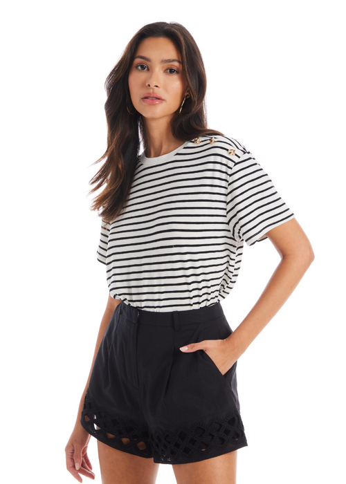 Allison Stripe Brooklyn Tee- Black/White-Hand In Pocket