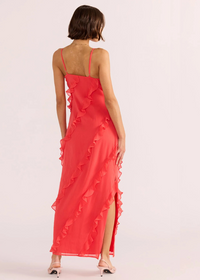 MINKPINK Venus Ruffle Maxi Dress- Lipstick Red-Hand In Pocket