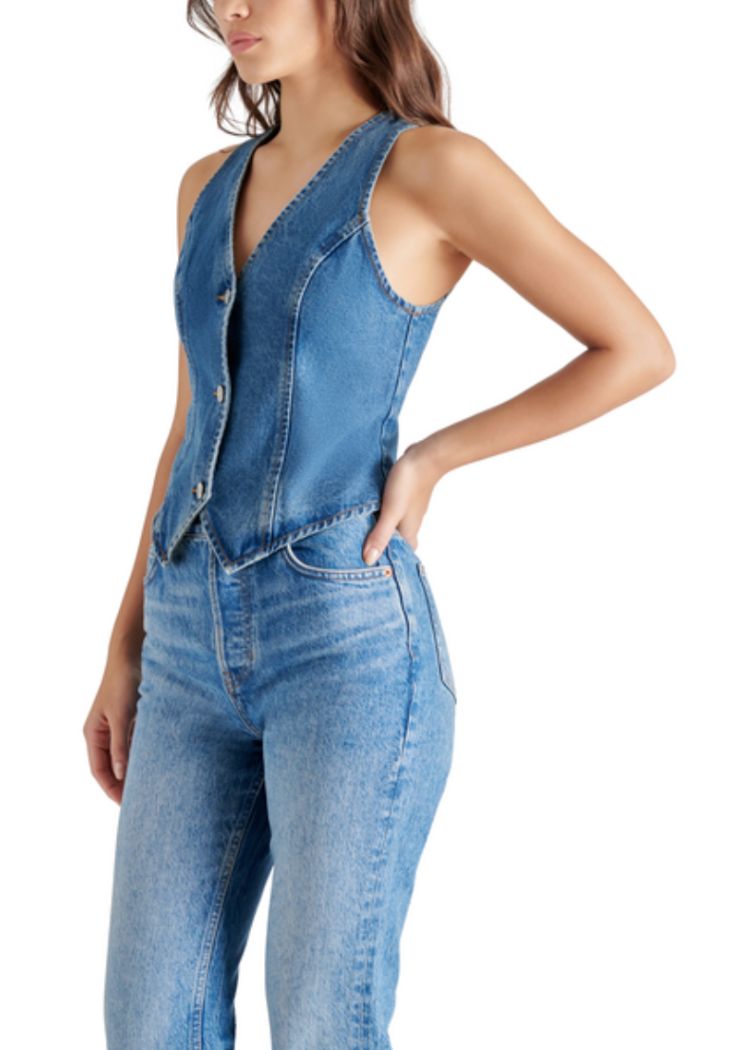 Steve Madden Micky Top- Blue Denim-Hand In Pocket