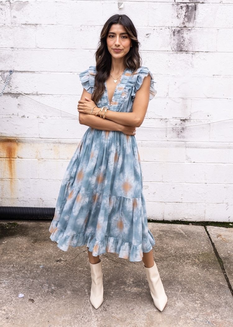 Elan Anna Marie Sleveless Ruffle Midi Dress - Blue ***FINAL SALE***-Hand In Pocket