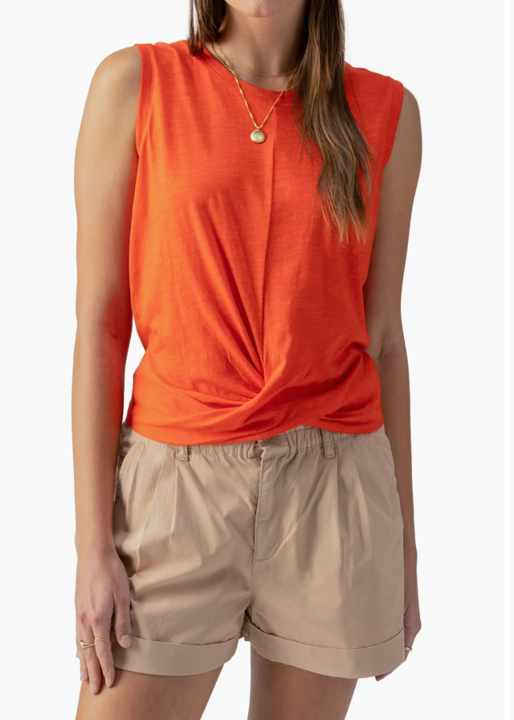 Sanctuary Twisted Tank - Spicy Orange-Hand In Pocket