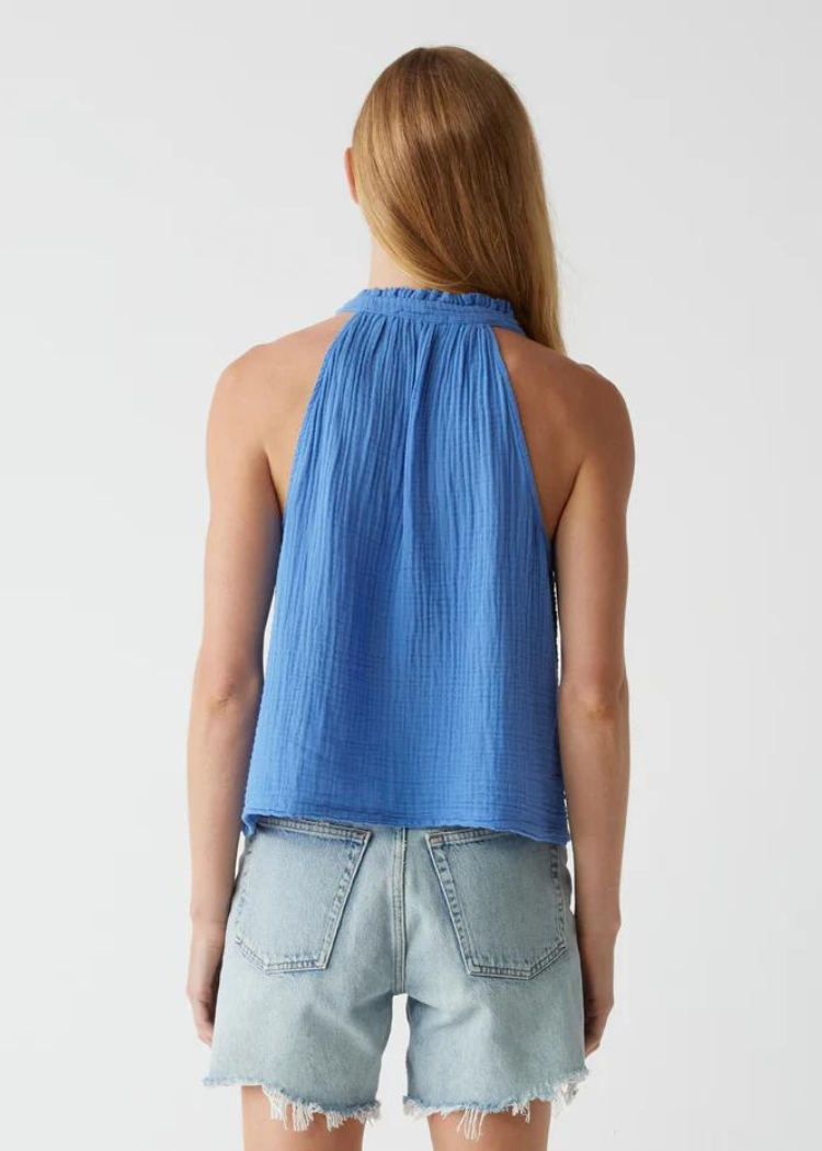 Michael Stars Viola Split Neck Tank- Saltwater-Hand In Pocket