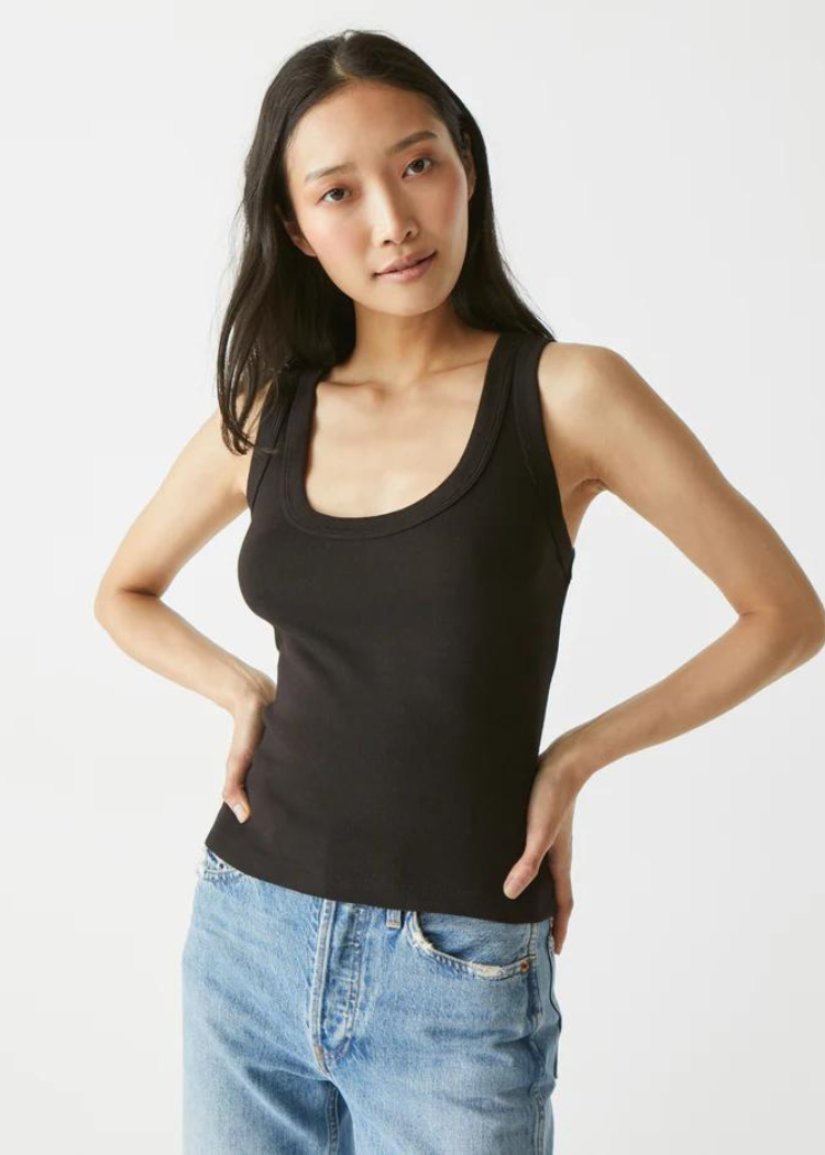 Michael Stars Elodie Crop Scoop Neck Tank-Black-Hand In Pocket