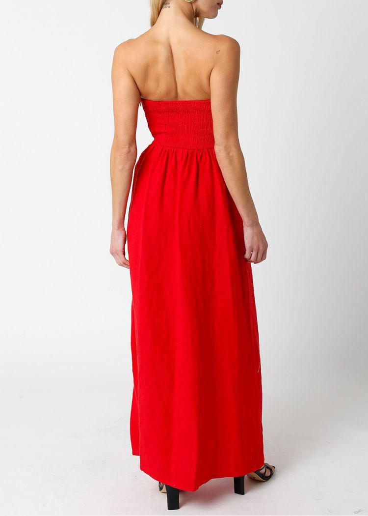 Blair Linen Maxi Dress- Red-Hand In Pocket