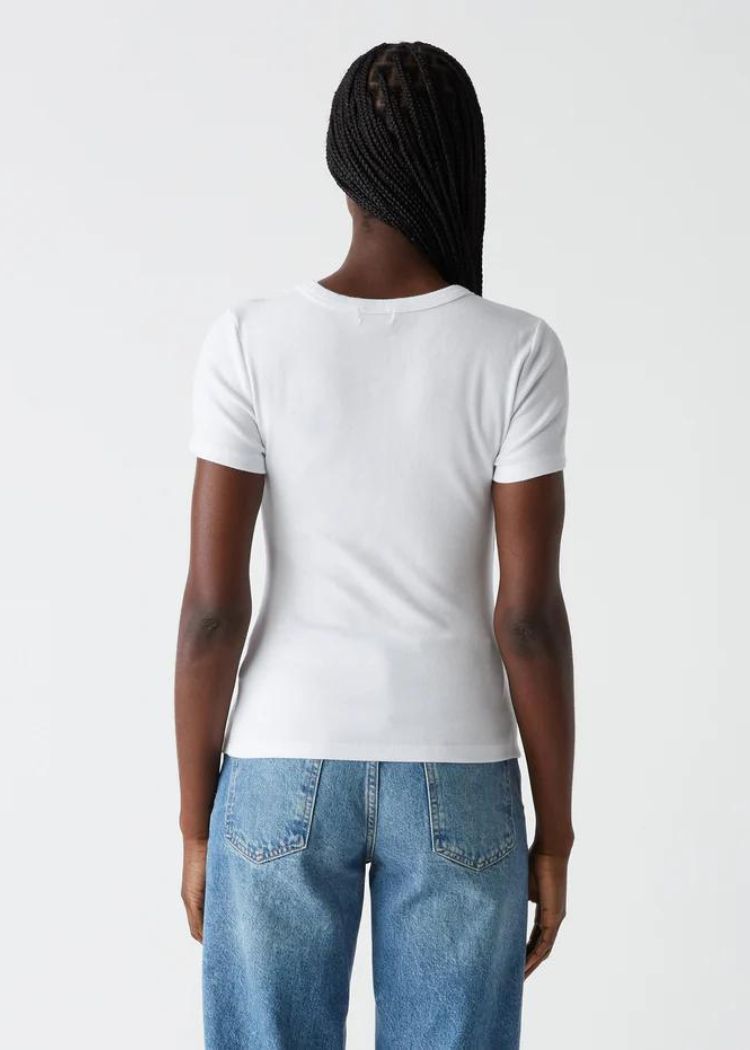 Michael Stars Rico Rib Tee-White-Hand In Pocket