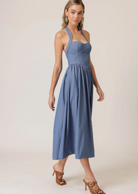 Line + Dot Raquel Midi Dress- Blue-Hand In Pocket